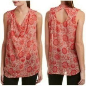 Cabi Vita Blouse Top XS Pink Draped Cowl Neck Sheer Sleeveless Floral‎ 5037
